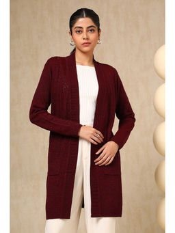 Soch - Women's Wine Acrylic Crochet Shrug