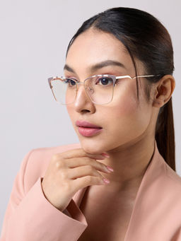 Twenty Dresses by Nykaa Fashion - Gold And Pink Cat Eye Clear Glasses