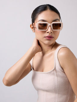 Twenty Dresses by Nykaa Fashion - Cream Rectangular Sunglasses