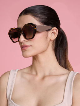 Twenty Dresses by Nykaa Fashion - Brown Animal Print Oversized Square Gradient Sunglasses
