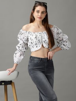 SHOWOFF - Womens Printed White Regular Top