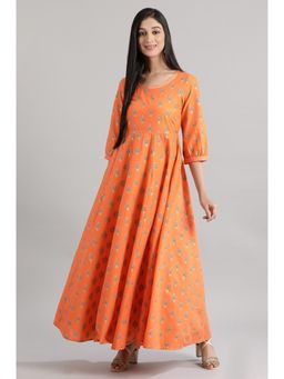 Aurelia - Orange Printed Flared Dress