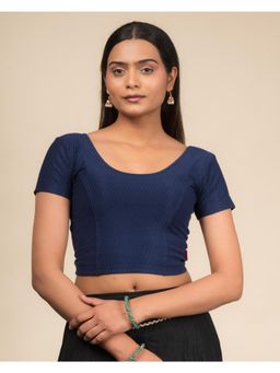 BINDIGASM'S ADVI - Navy Blue Texture Cotton Stretchable Pull On Blouse