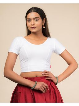 BINDIGASM'S ADVI - White Texture Cotton Stretchable Pull On Blouse