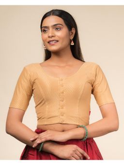 BINDIGASM'S ADVI - Beige Cotton Dobby with Front Opening Buttons Stretchable Blouse