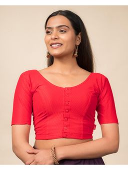 BINDIGASM'S ADVI - Red Cotton Dobby with Front Opening Buttons Stretchable Blouse