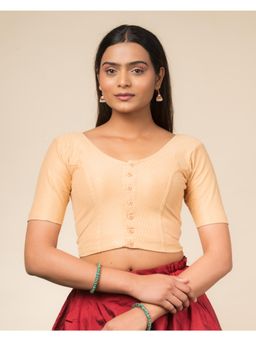 BINDIGASM'S ADVI - Beige Cotton Dobby with Front Opening Buttons Stretchable Blouse