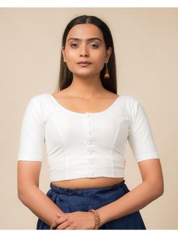 BINDIGASM'S ADVI - White Cotton Dobby with Front Opening Buttons Stretchable Blouse