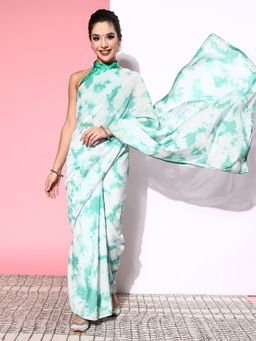 Sareemall - Womens Silk Blend Green Embellished Celebrity Saree with Unstitched Blouse