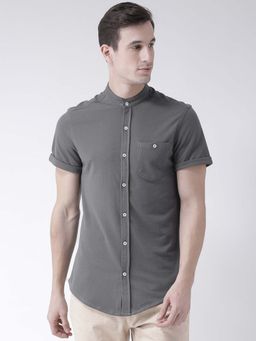 Club York - Men Grey Slim Fit Solid Casual Shirt