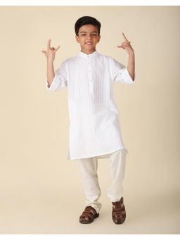 Fabindia - White Cotton Dobby Long Kurta