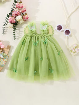 Hopscotch - Girls Green Butterfly Applique Sleeveless Party Dress