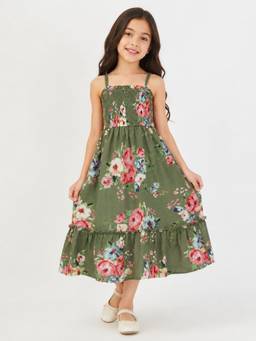 A Little Fable - Girls Green Polyester Dress