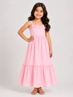 A Little Fable - Girls Pink Polyester Dress