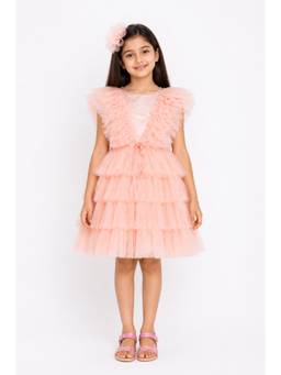 A Little Fable - Girls Peach Polyester Dress