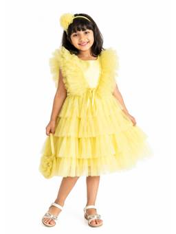 A Little Fable - Girls Yellow Polyester Dress