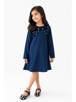 A Little Fable - Girls Navy Blue Polyester Dress