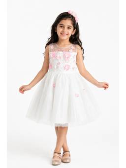 A Little Fable - Girls White Polyester Dress