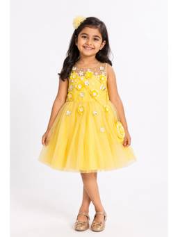 A Little Fable - Girls Yellow Polyester Dress