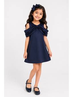A Little Fable - Girls Navy Blue Polyester Dress