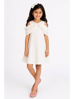 A Little Fable - Girls Off White Polyester Dress