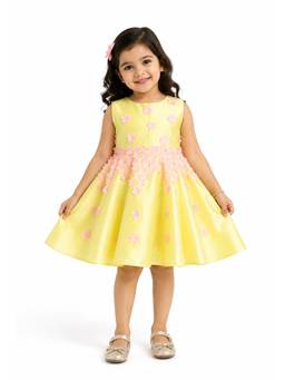 A Little Fable - Girls Yellow Polyester Dress