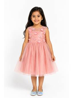A Little Fable - Girls Peach Polyester Dress