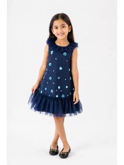 A Little Fable - Girls Navy Blue Polyester Dress