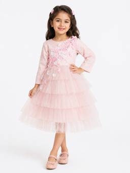 A Little Fable - Girls Pink Polyester Dress