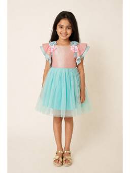 A Little Fable - Girls Blue Polyester Dress