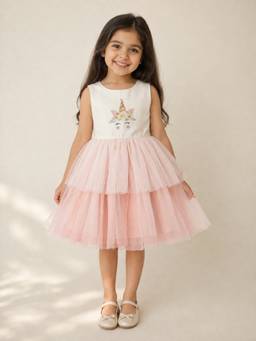 A Little Fable - Girls Off White Polyester Dress