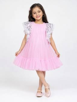 A Little Fable - Girls Pink Polyester Dress