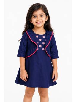 A Little Fable - Girls Navy Blue Polyester Dress