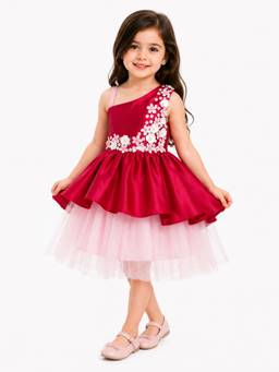 A Little Fable - Girls Pink Polyester Dress