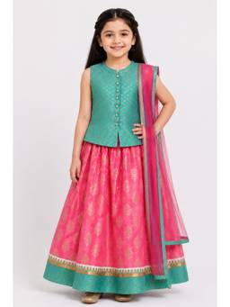 A Little Fable - Girls Multi-Colour Polyester Choli with Lehenga