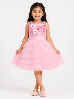 A Little Fable - Girls Pink Polyester Dress