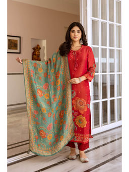 Autumnlane - Gauri Merlot Shimmer Kurta Pant & Dupatta (Set of 3)