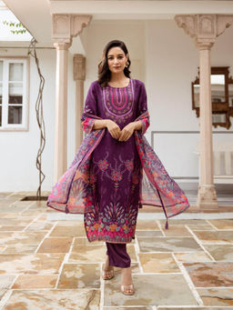 Autumnlane - Gauri Orchid Shimmer Work Kurta Pant & Dupatta (Set of 3)