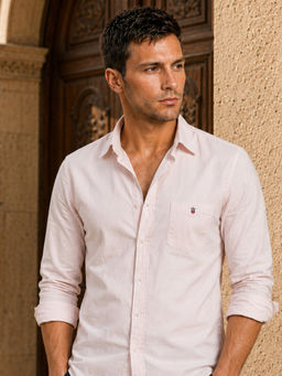 Louis Philippe - Mens Soft Feel Over Dyed Solid Peach Slim fit Casual Shirt