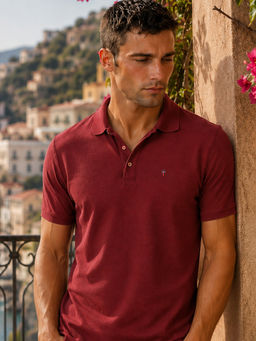 Louis Philippe - Men's Slim Fit Solid Red Pique Polo Tshirt