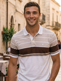 Louis Philippe - Men's White Print Polo Neck T-Shirt