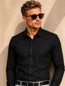 Louis Philippe - Mens Black Easy to Iron Premium Cotton Regular fit Formal Shirt