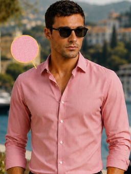 Louis Philippe - Mens Red Textured Easy to Iron Cotton Slim fit Formal Shirt