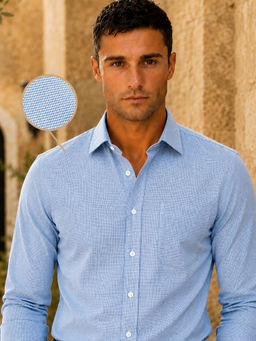 Louis Philippe - Mens Navy Textured Easy to Iron Cotton Slim fit Formal Shirt