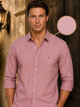 Louis Philippe - Mens Red Textured Premium Easy Care Slim fit Casual Shirt