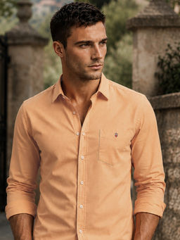 Louis Philippe - Mens Yellow Textured Premium Easy Care Slim fit Casual Shirt