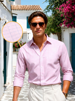 Louis Philippe - Mens Pink Checks Easy to Iron Cotton Slim fit Formal Shirt