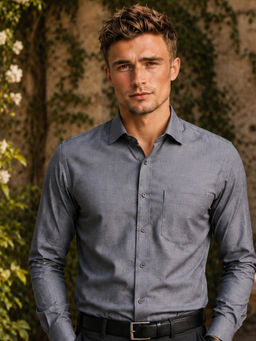 Louis Philippe - Mens Grey Easy to Iron Premium Cotton Regular fit Formal Shirt