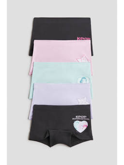 H&M - Girls Multi-Color 5-Pack Printed Cotton Boxer Briefs