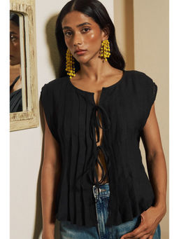 Essgee - Black Costa Tie Up Pleated Top